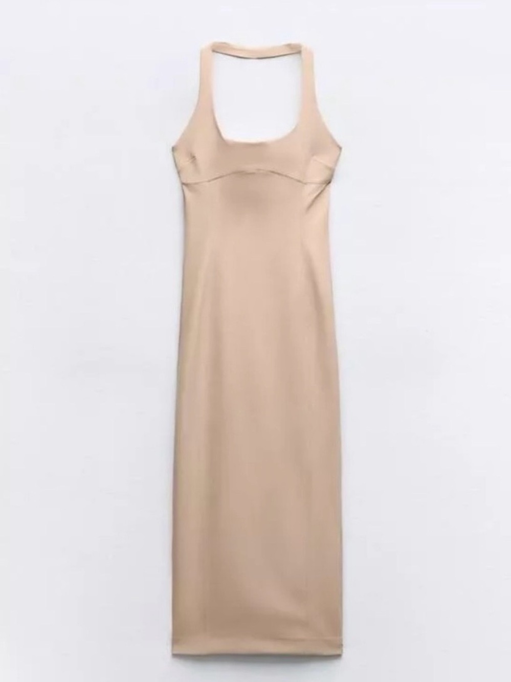 Zara Halter Midi Dress in Beige - Picture 3 of 5